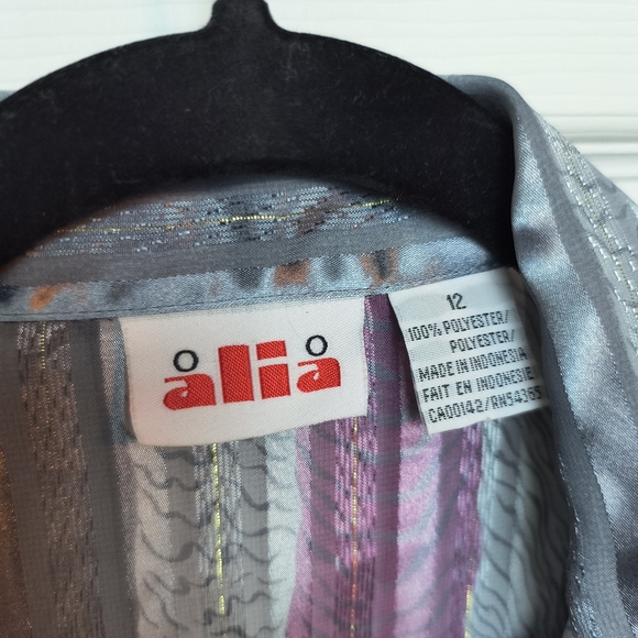 Vintage Alia Button Down Abstract Semi Sheer Top Size 12 - Picture 2 of 8